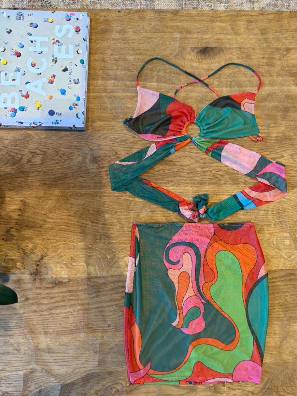 Center Stage Mesh Skirt Set - Green / Two-Piece Skirt & Wrap-Around Bikini Top